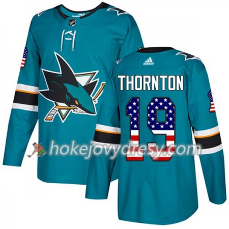 Pánské Hokejový Dres San Jose Sharks Joe Thornton 19 2017-2018 USA Flag Fashion Teal Adidas Authentic